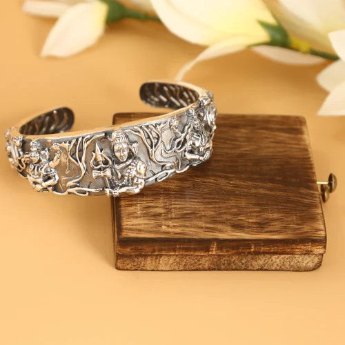 SILVER ENGRAVED MAHAKAL BRACELET/KADA - FREE SIZE