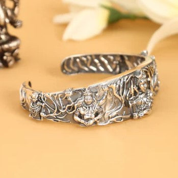 SILVER ENGRAVED MAHAKAL BRACELET/KADA - FREE SIZE
